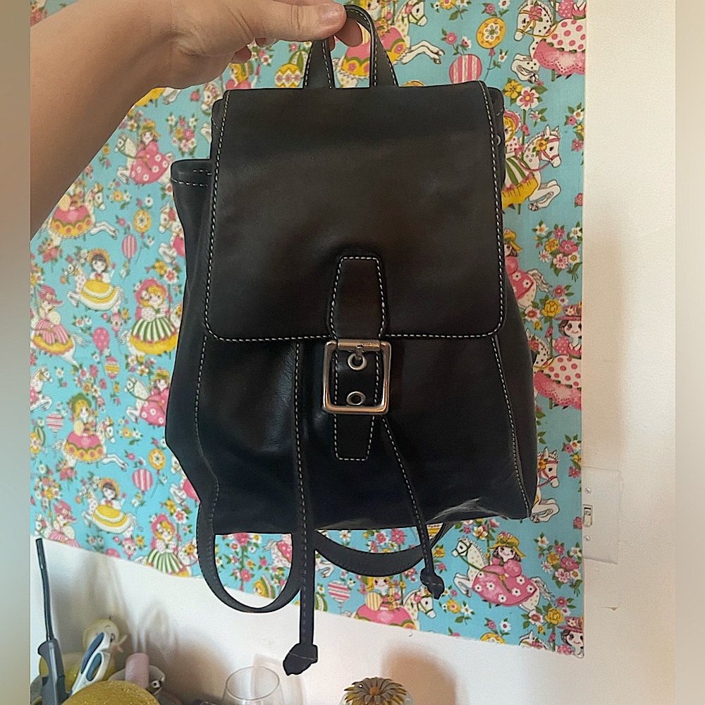 Vintage Coach Genuine Leather Drawstring Small Black Backpack